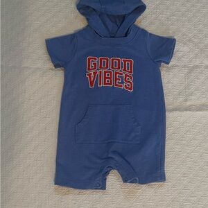 Carter’s Blue Hooded Baby Romper with 'Good Vibes' Print Sz 18mth